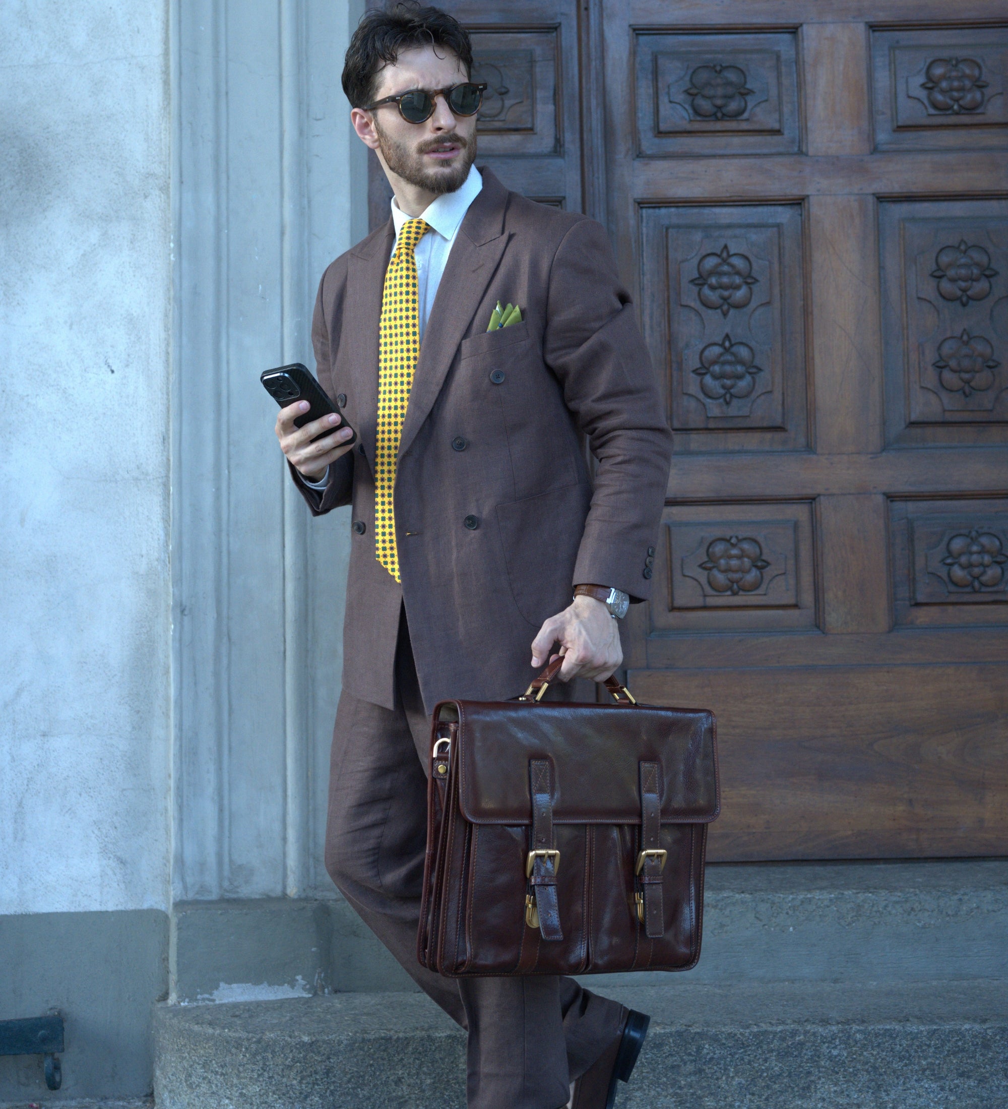 Portfölj i läder läderväska i satchel-stil – The Time Machine