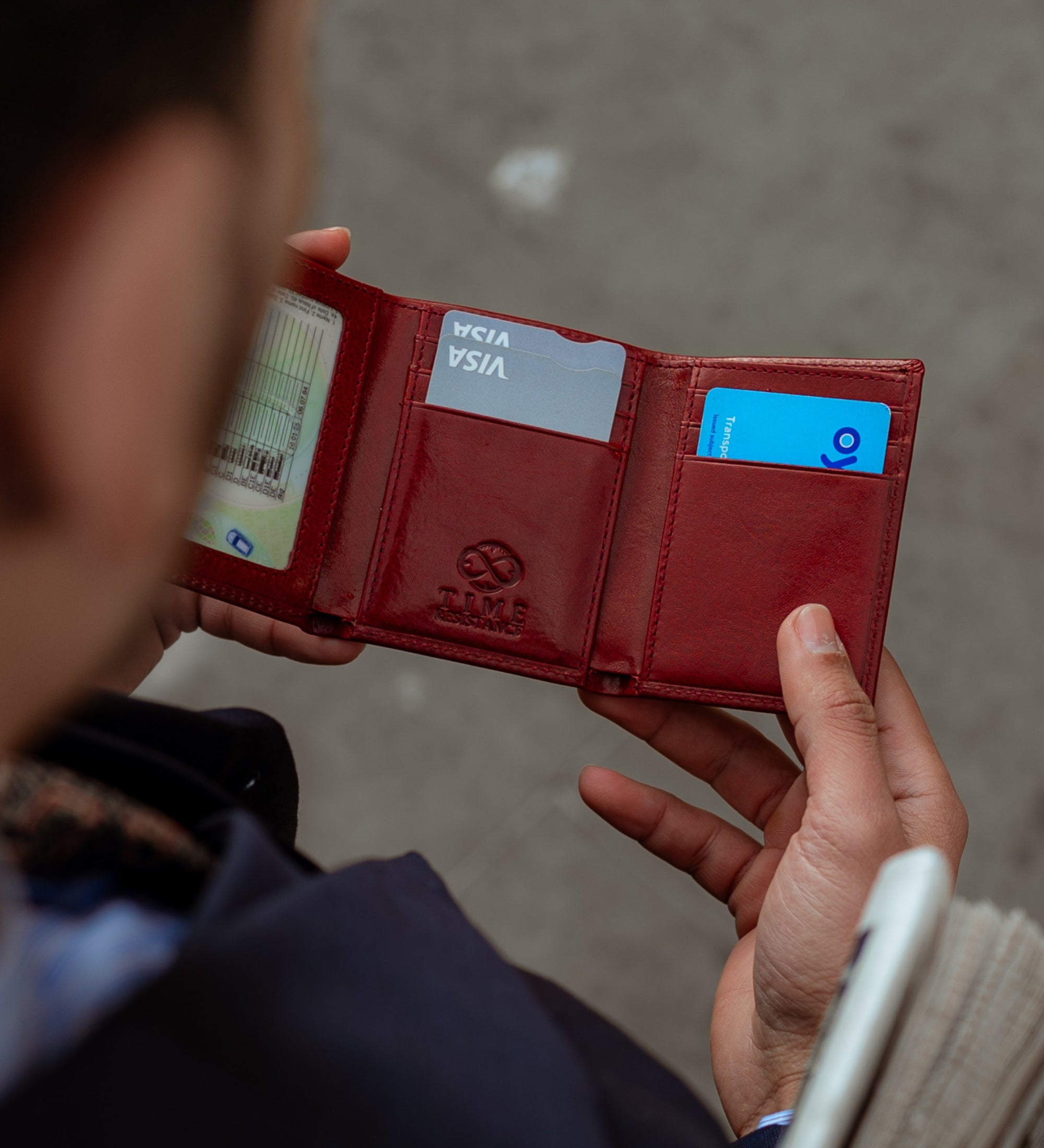 Läder Trefaldigt Plånbok - Red Harvest