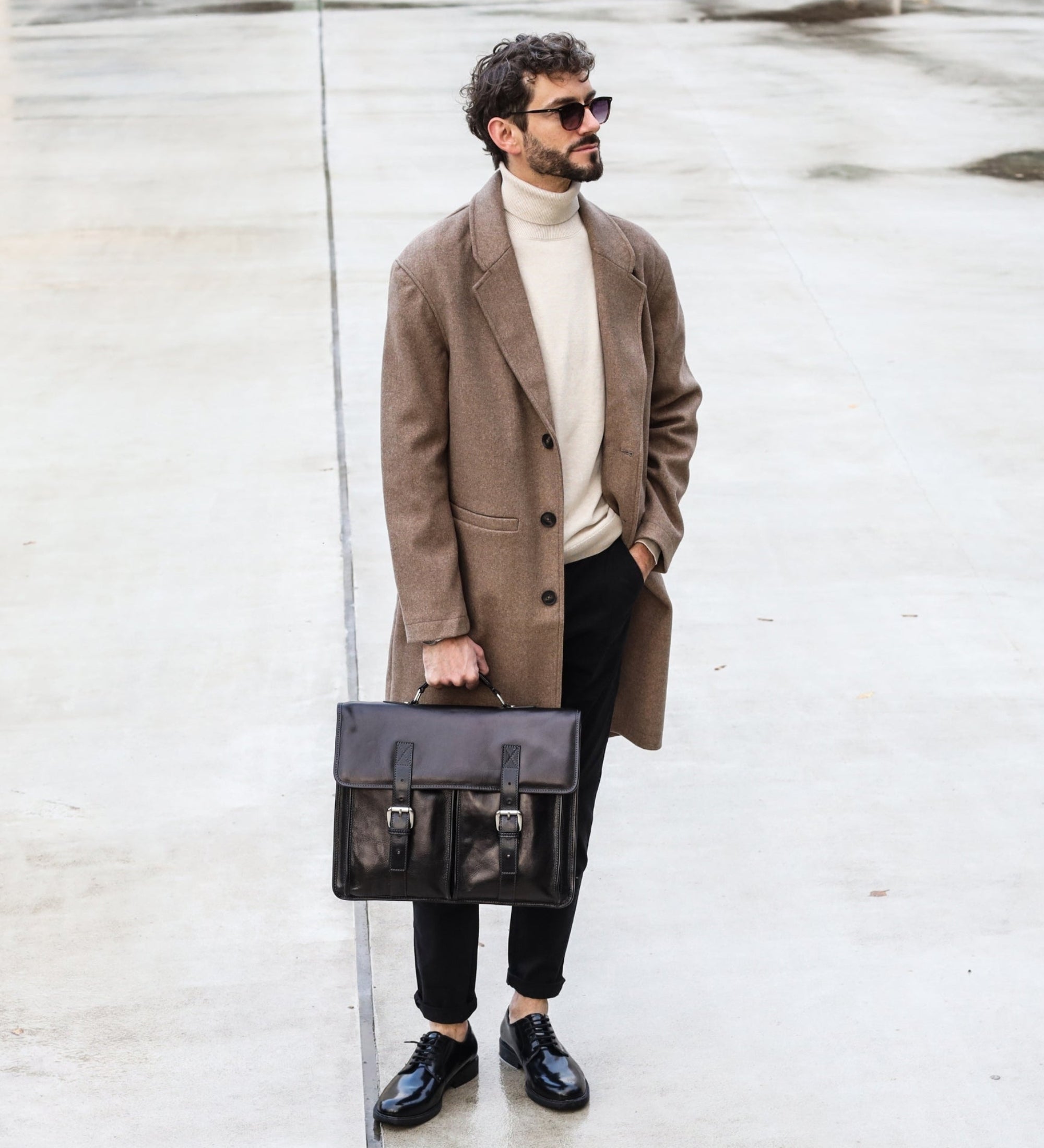 Portfölj i läder läderväska i satchel-stil – The Time Machine