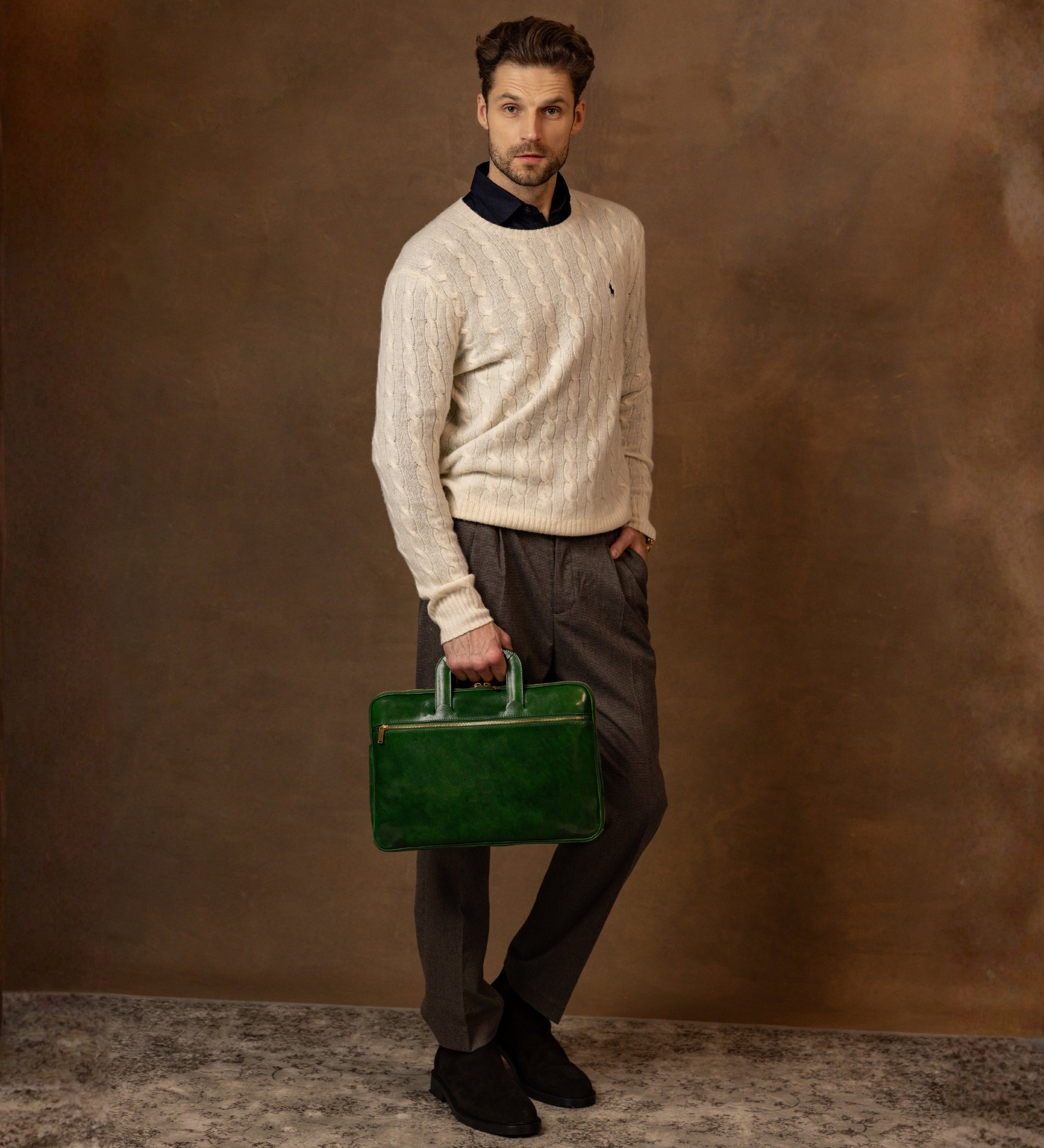 Portfölj i läder laptopväska i läder – Brave New World