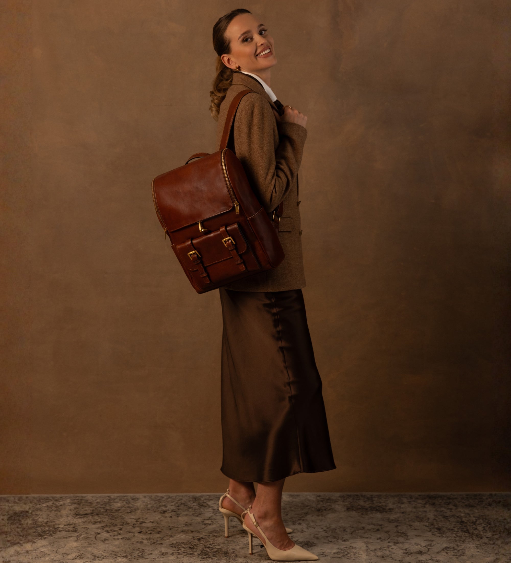 Stor ryggsäck i läder för dam – The Odyssey