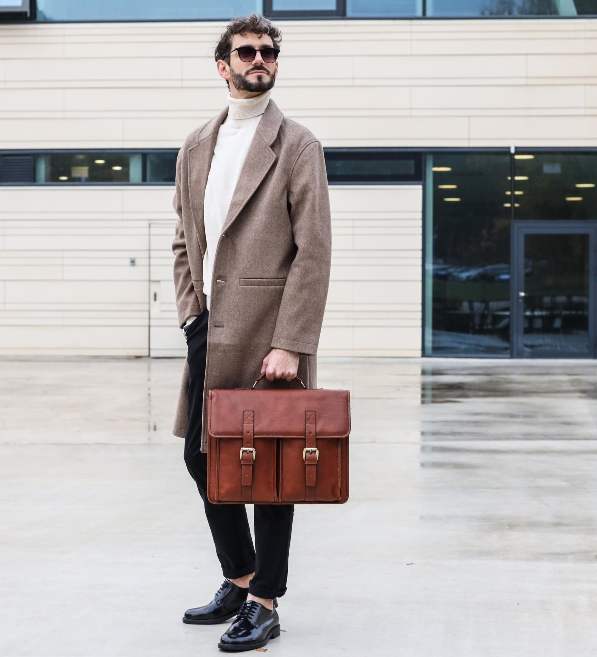 Portfölj i läder läderväska i satchel-stil – The Time Machine