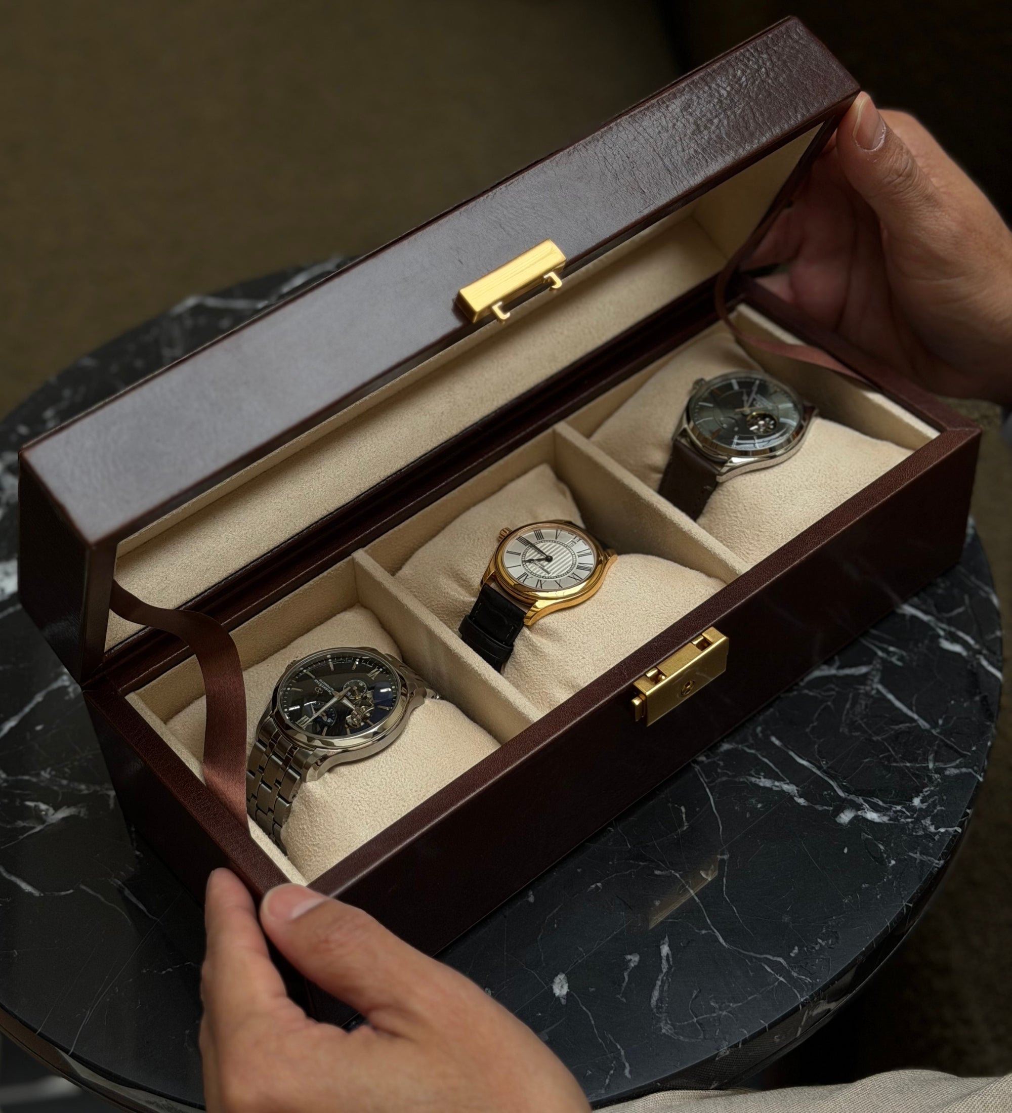 Klocklåda i läder organisatör för klockor i läder – Silence